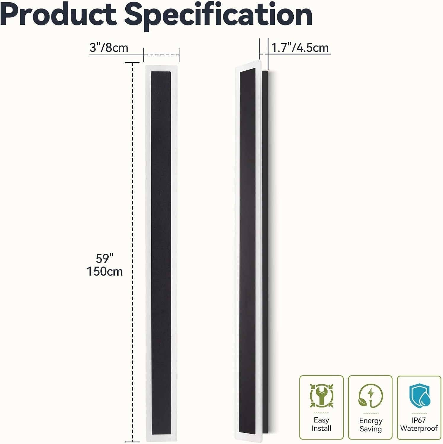 Modern Waterproof LED Wall Light Outdoor Indoor 3000K Warm White 150cm
