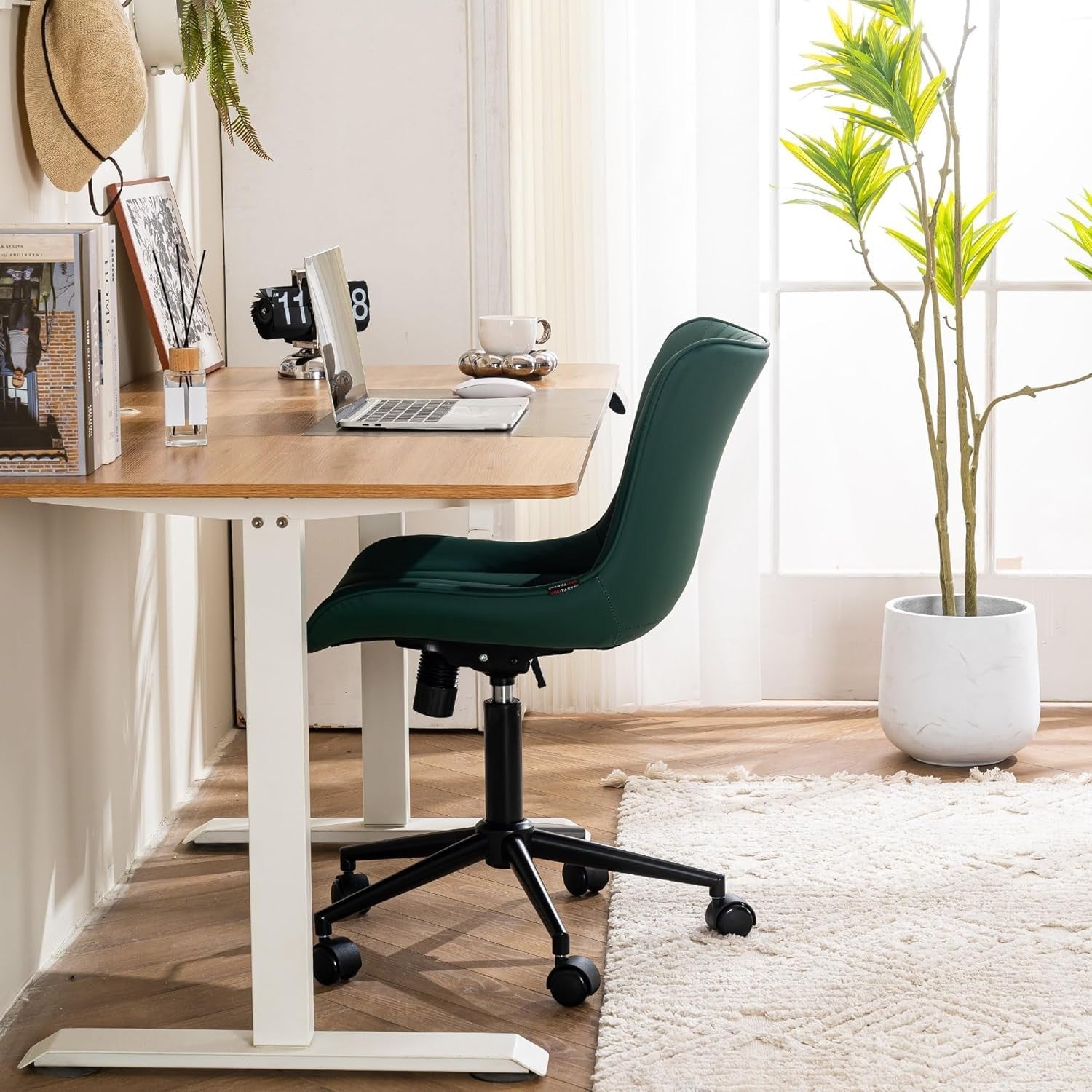 Ergonomic Office Chair Dark Green Faux Leather Desk Swivel Adjustable Height