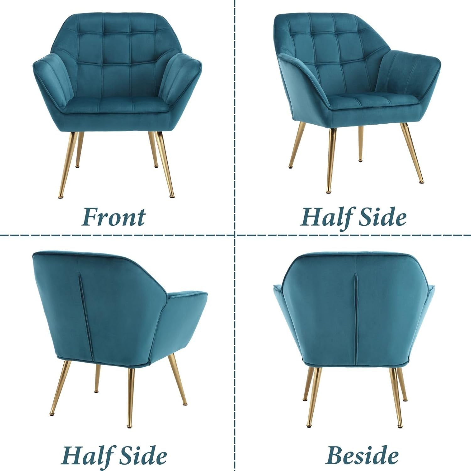 Velvet Accent Armchair Blue Upholstered Tub Chair Gold Legs
