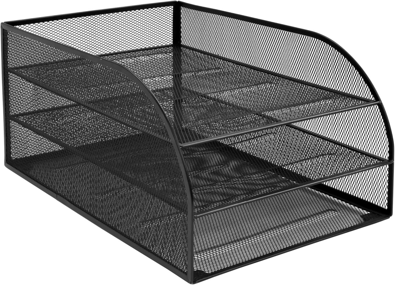 Black Wire Mesh Desk Organiser 2-Tier Document Tray A4 Filing