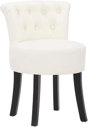 Beige High-Back Vanity Chair – Padded Dressing Table Stool with Wood Legs