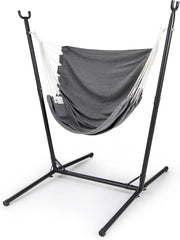 Dark Grey Hammock Chair with Stand | 6-Level Adjustable Swing Seat Indoor Outdoo