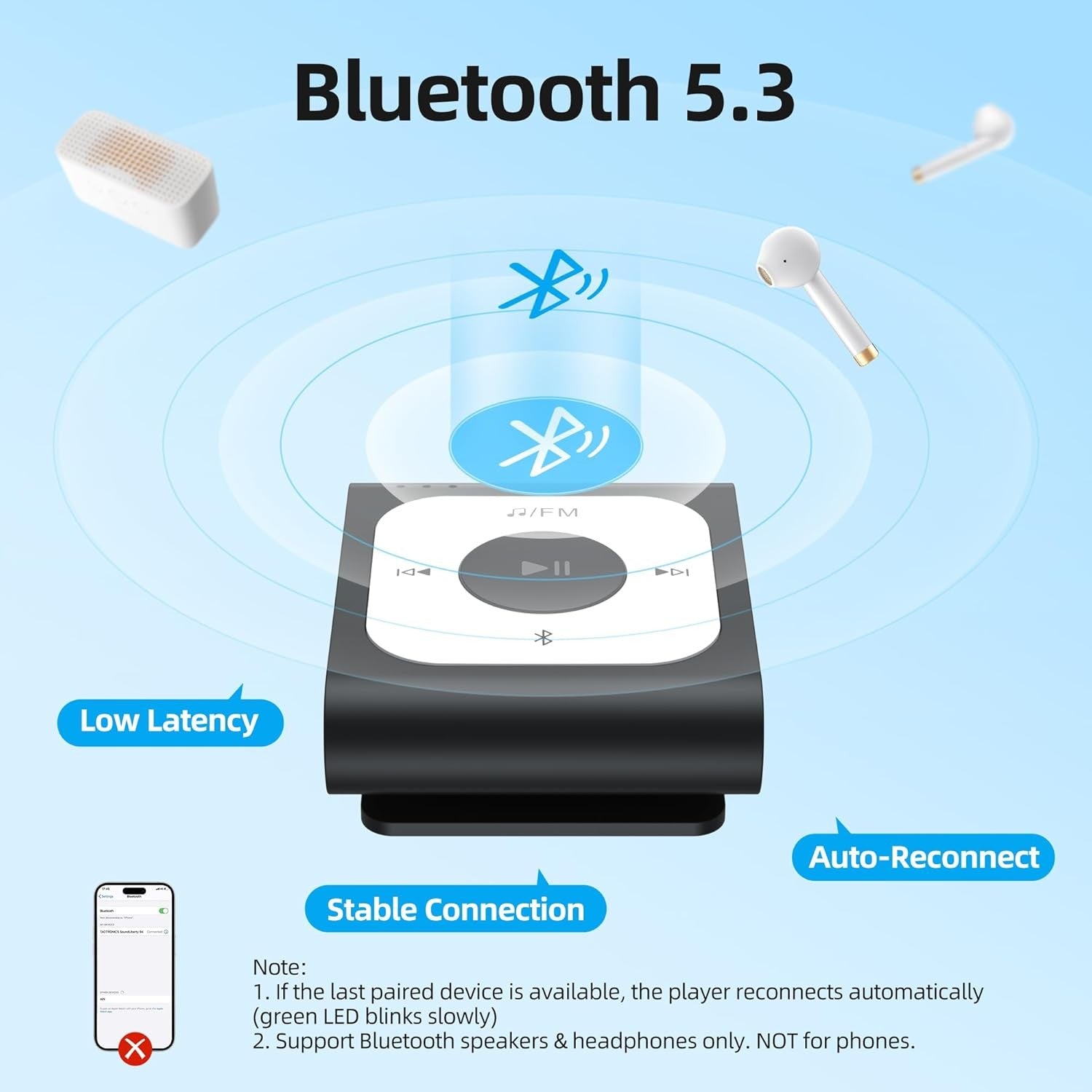 64GB Clip MP3 Player Bluetooth Black FM Radio Sport Portable