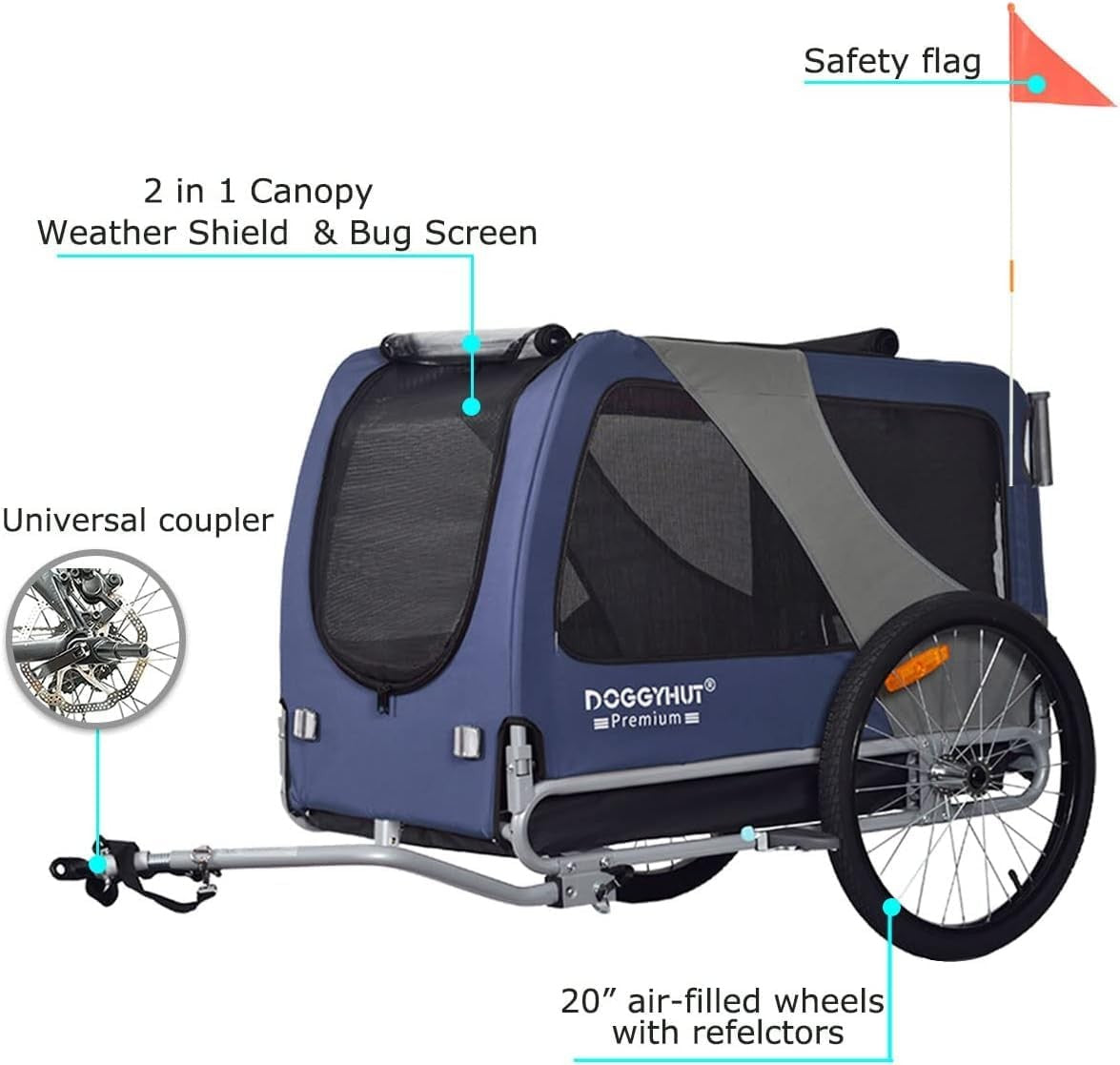 XL Dog Bike Trailer Stroller 45kg Heavy Duty Blue Black Pet Carrier