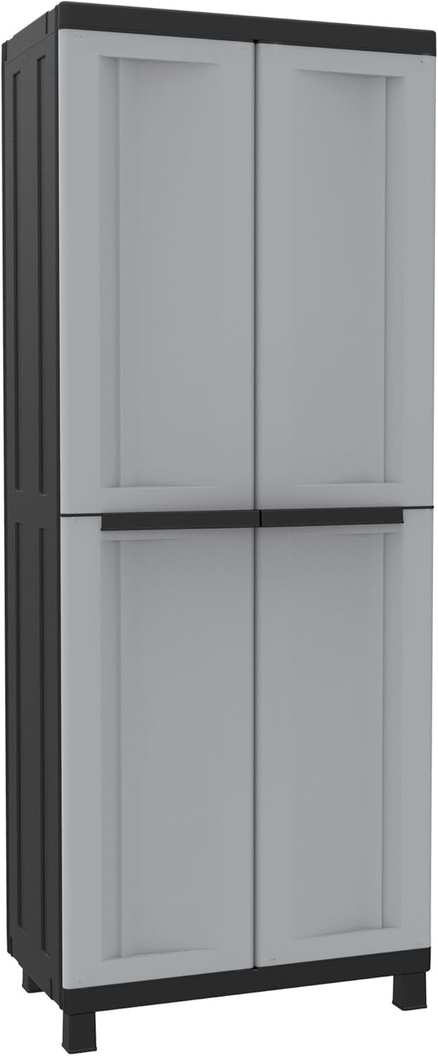 Lockable 2-Door Plastic Storage Cabinet with 3 Adjustable Shelves – 68x39x170cm