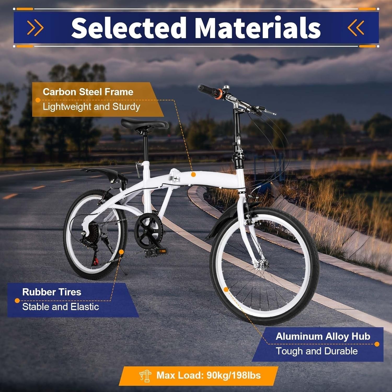 20" Folding Bike Lightweight Alloy 6-Speed Adjustable Height Commuter