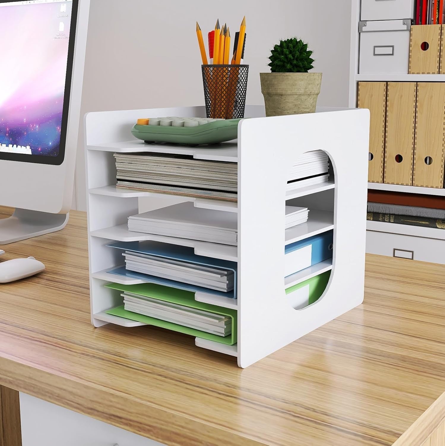 5-Tier Desktop Paper Organizer File Holder A4 Document Storage Tray