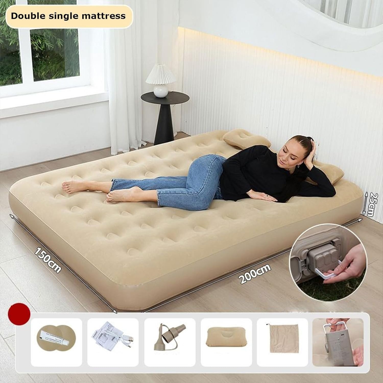 Inflatable Air Bed with Built-in Pump | Foldable Camping & Guest Mattress