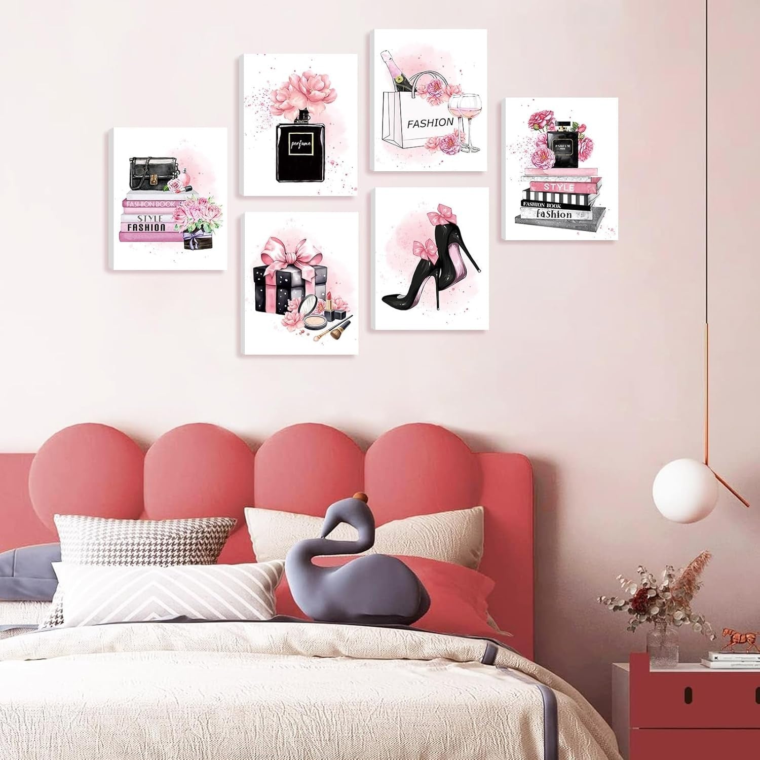 Makeup Fashion Wall Art Set of 6 Framed Girls Bedroom 25x20cm