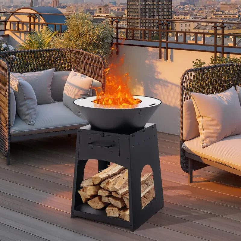 Outdoor Fire Pit BBQ Grill Wood/Coal Burner w/ Tools, Rack & Gloves