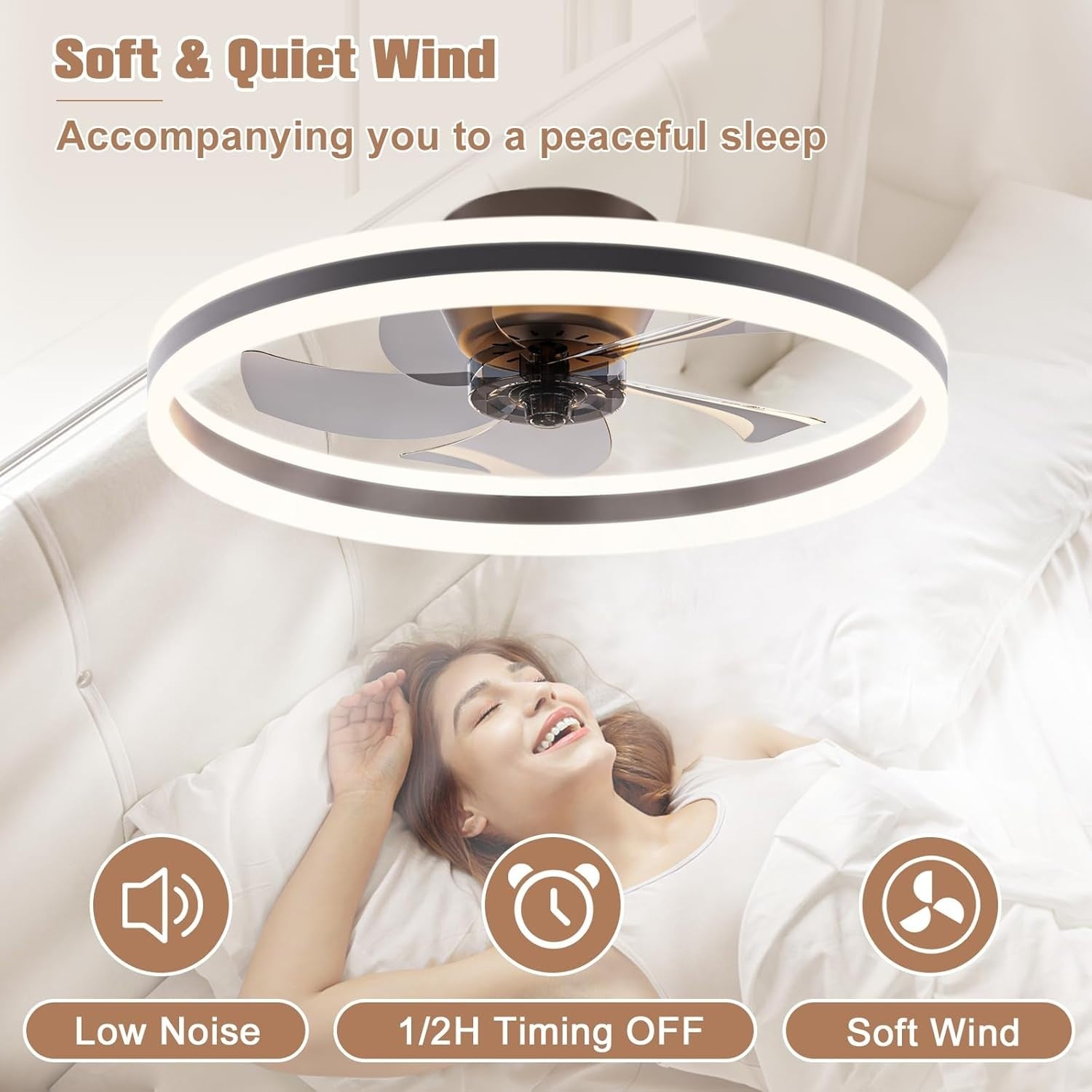 60cm Ceiling Fan with Light, Remote, 6 Speeds, Dimmable, Black