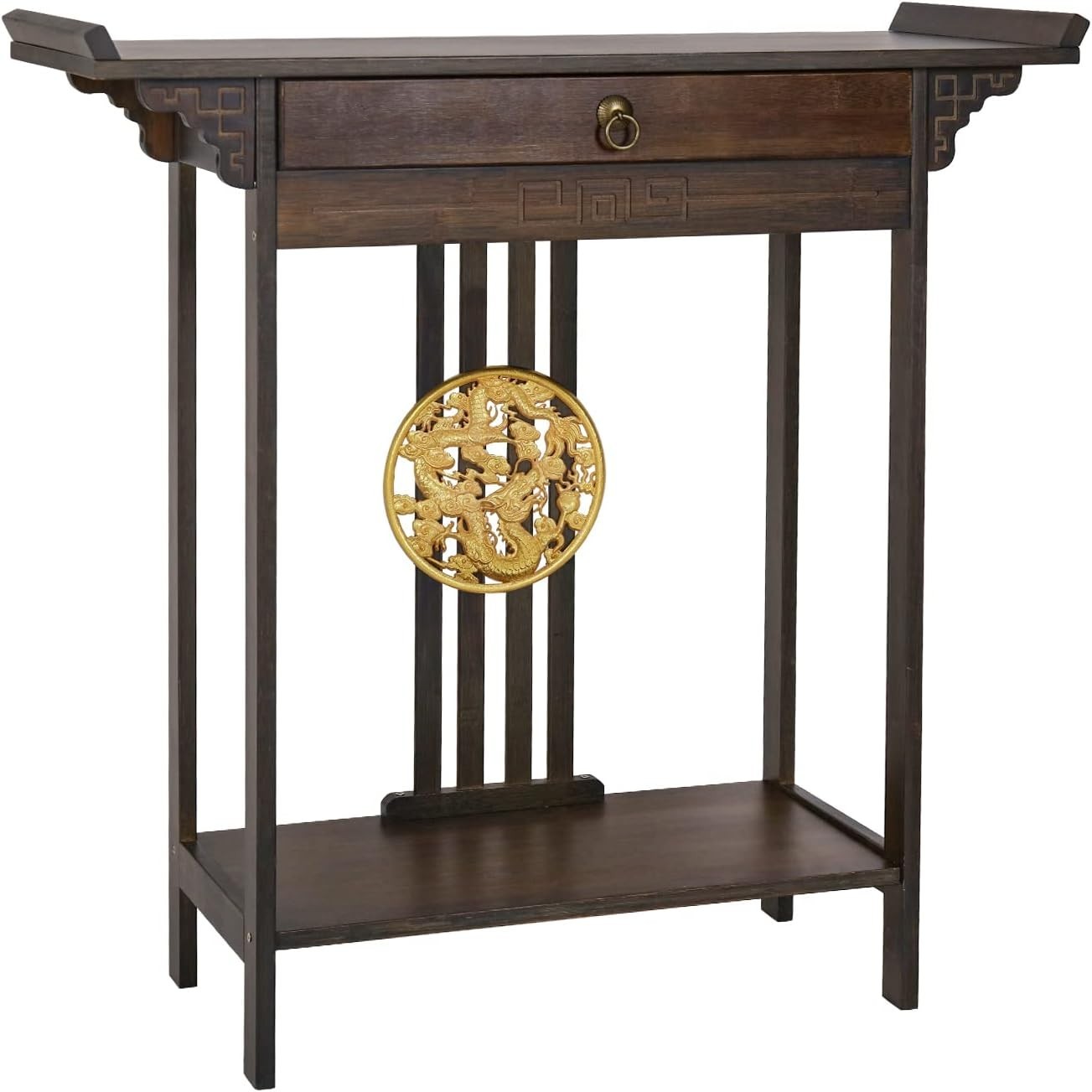 Narrow Rustic Bamboo Console Table 2 Tier Hallway Entryway Shelf 81.5x32x82cm