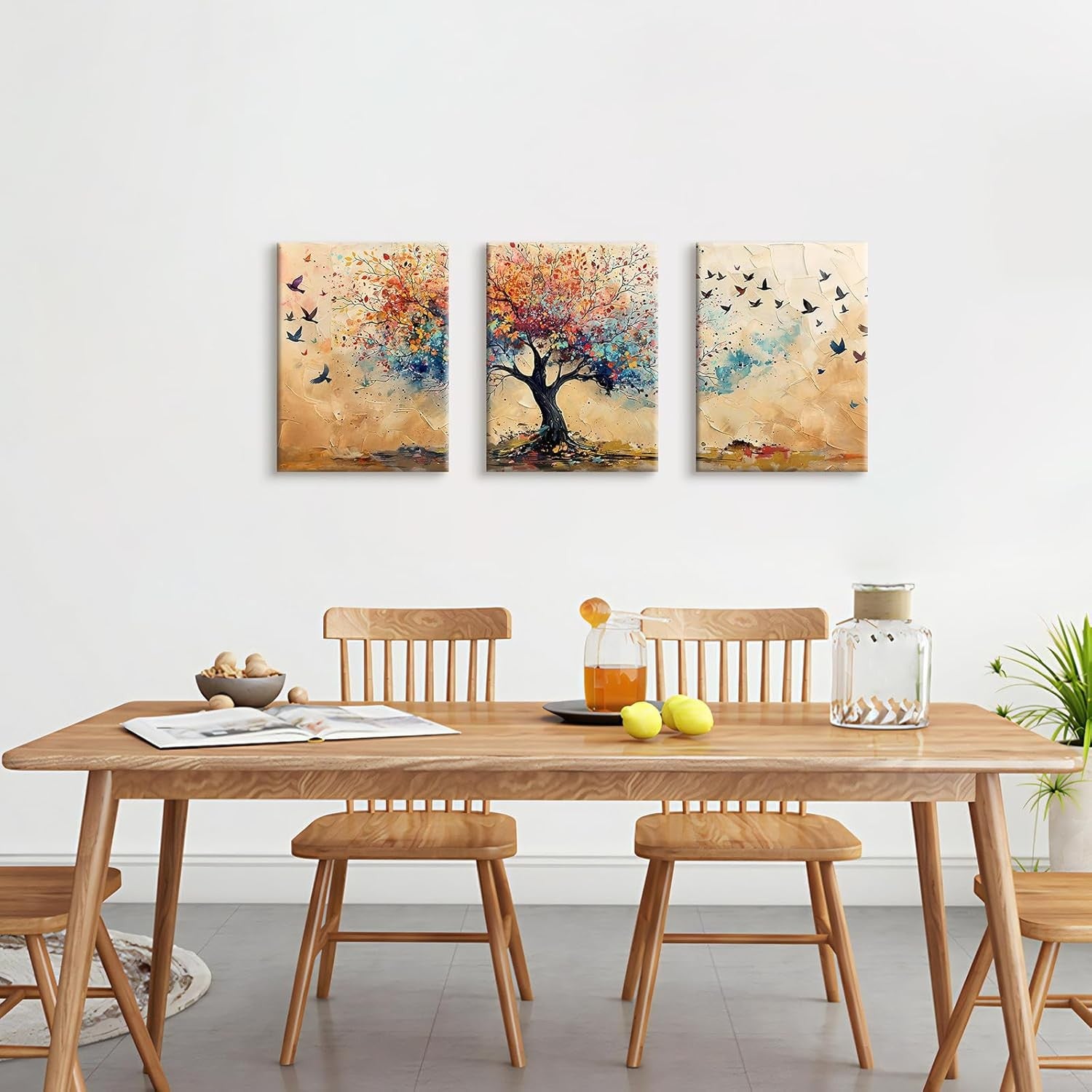 Set of 3 Tree of Life Canvas Wall Art 30x40cm Framed Modern Decor