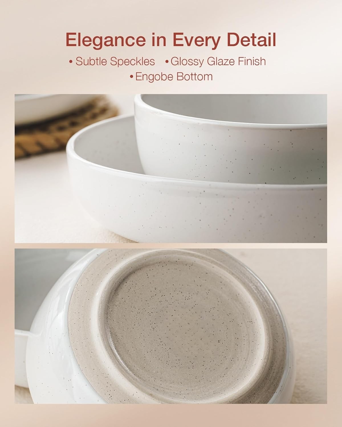 12 Piece Stoneware Dinner Set Plates Bowls Speckled Dishwasher Safe