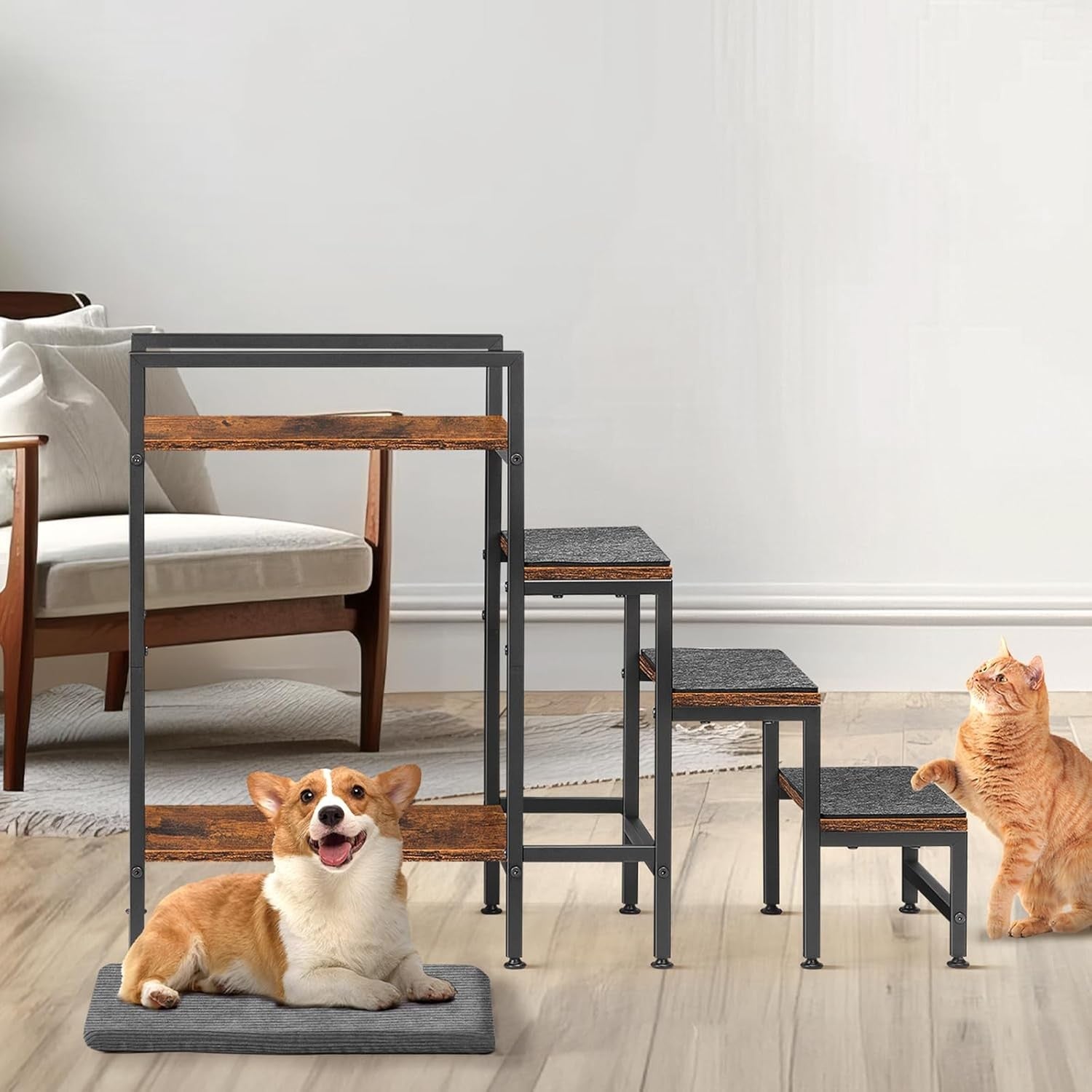 Adjustable Dog Stairs 63cm Non-Slip Steps Small Medium Pets