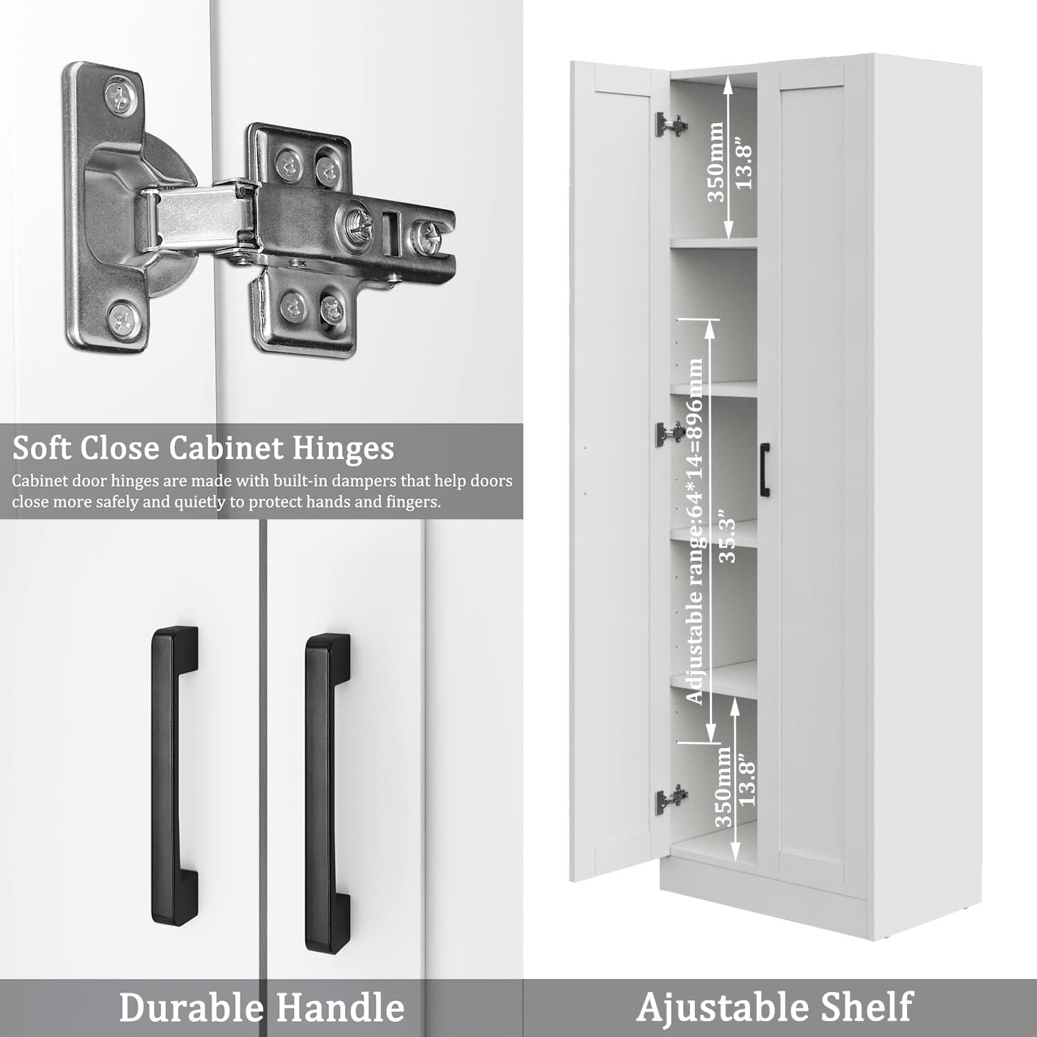 Tall Freestanding Kitchen Storage Cabinet with 2 Doors & Adjustable Shelves