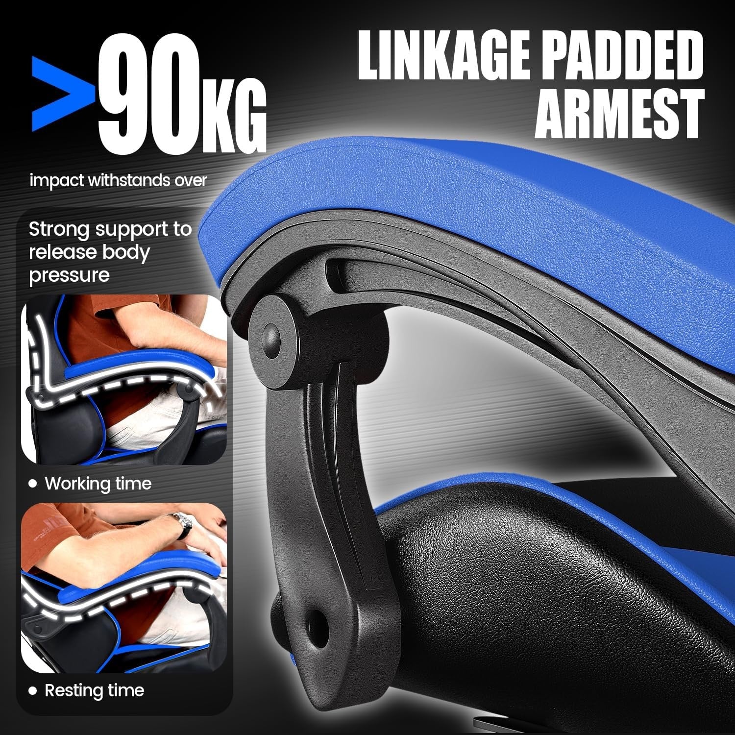 Ergonomic Gaming Chair Black Blue Reclining Adjustable Height