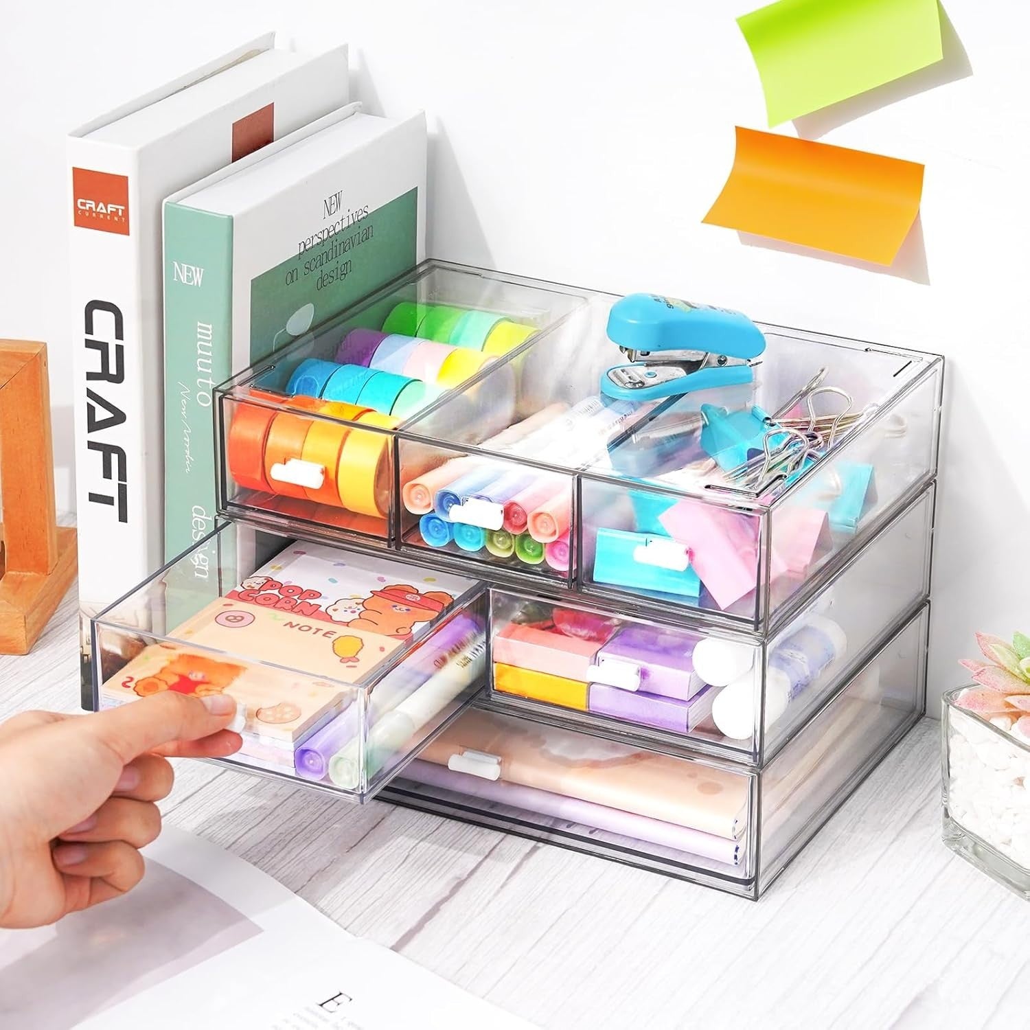 3 Tier Clear Desk Organizer 6 Drawers Stackable Storage Box Office Home