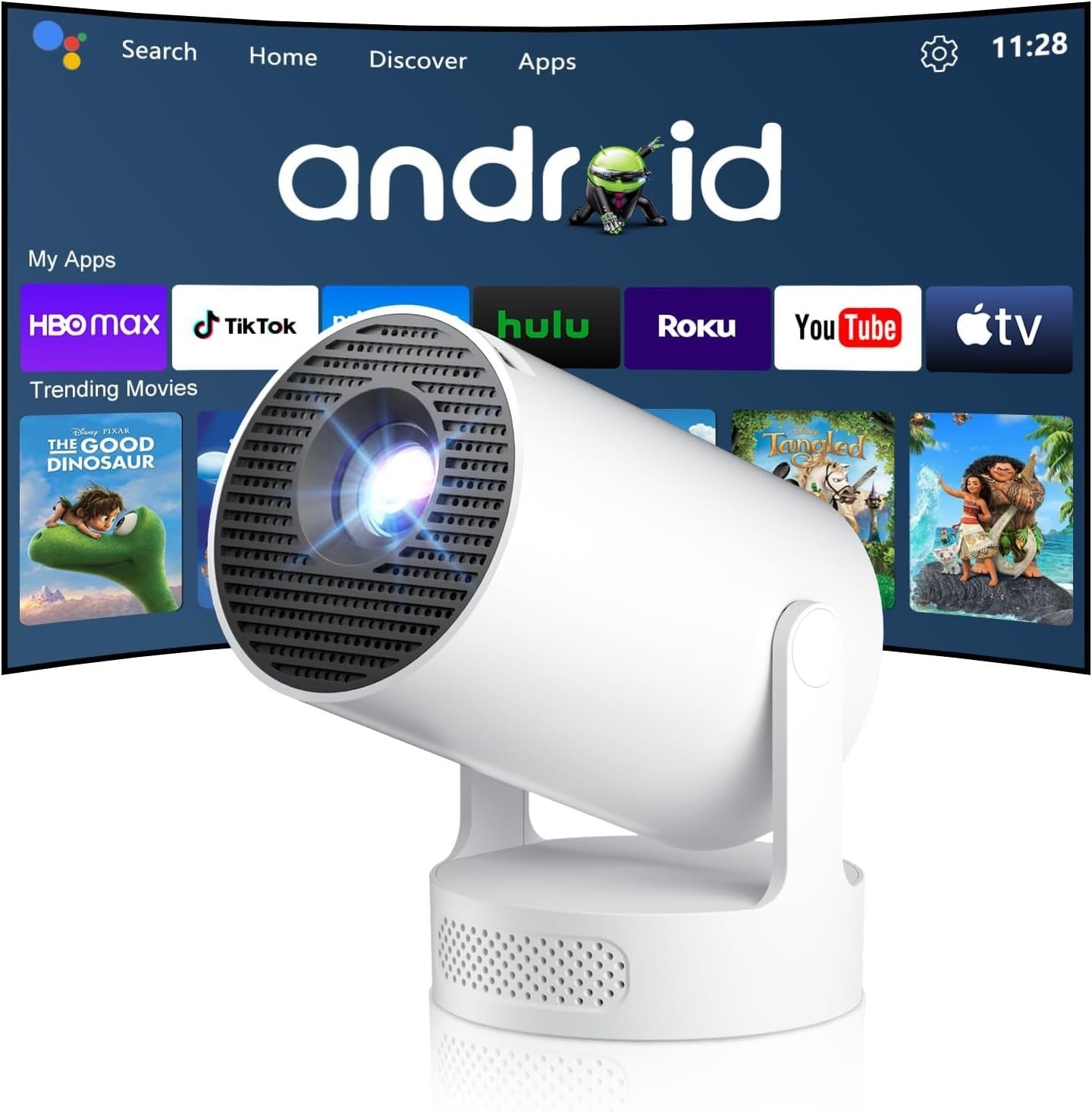WiFi 6 Android Mini Projector 1080P 4K Support Short Throw Portable