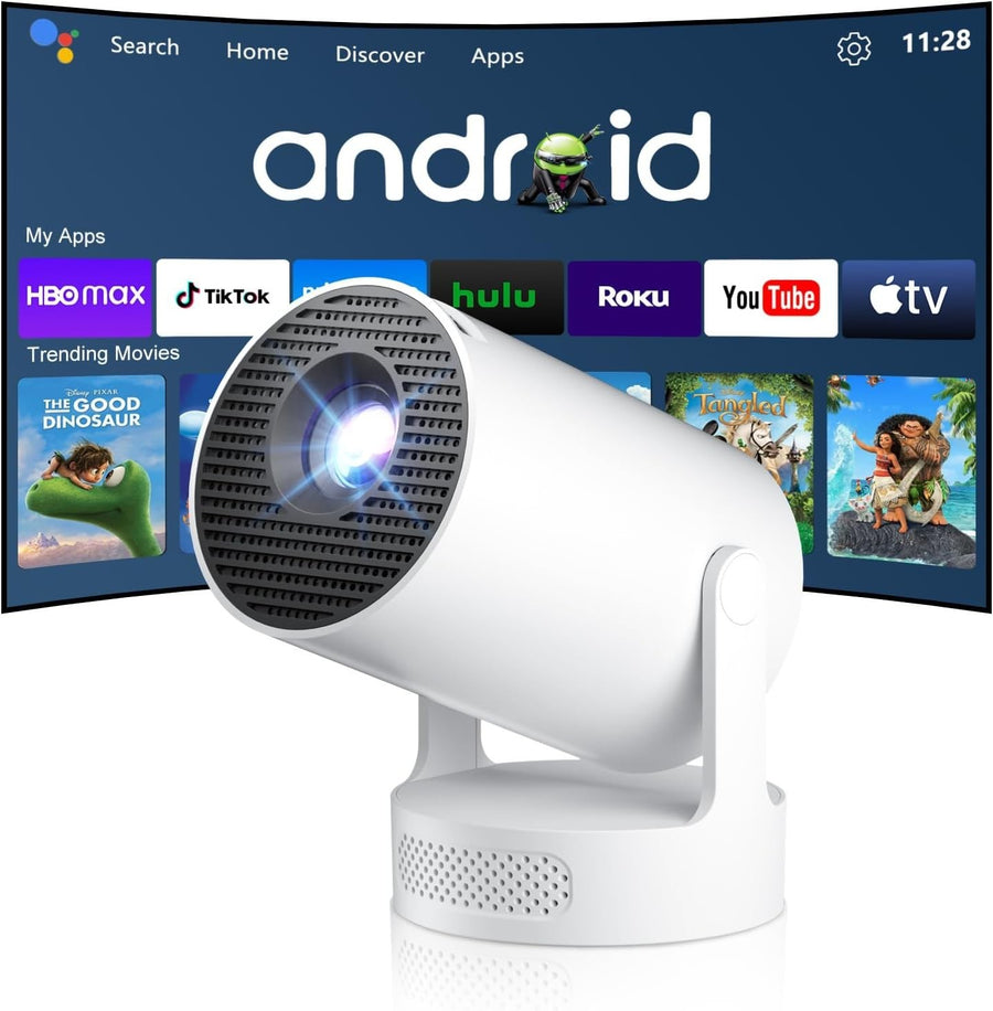 WiFi 6 Android Mini Projector 1080P 4K Support Short Throw Portable