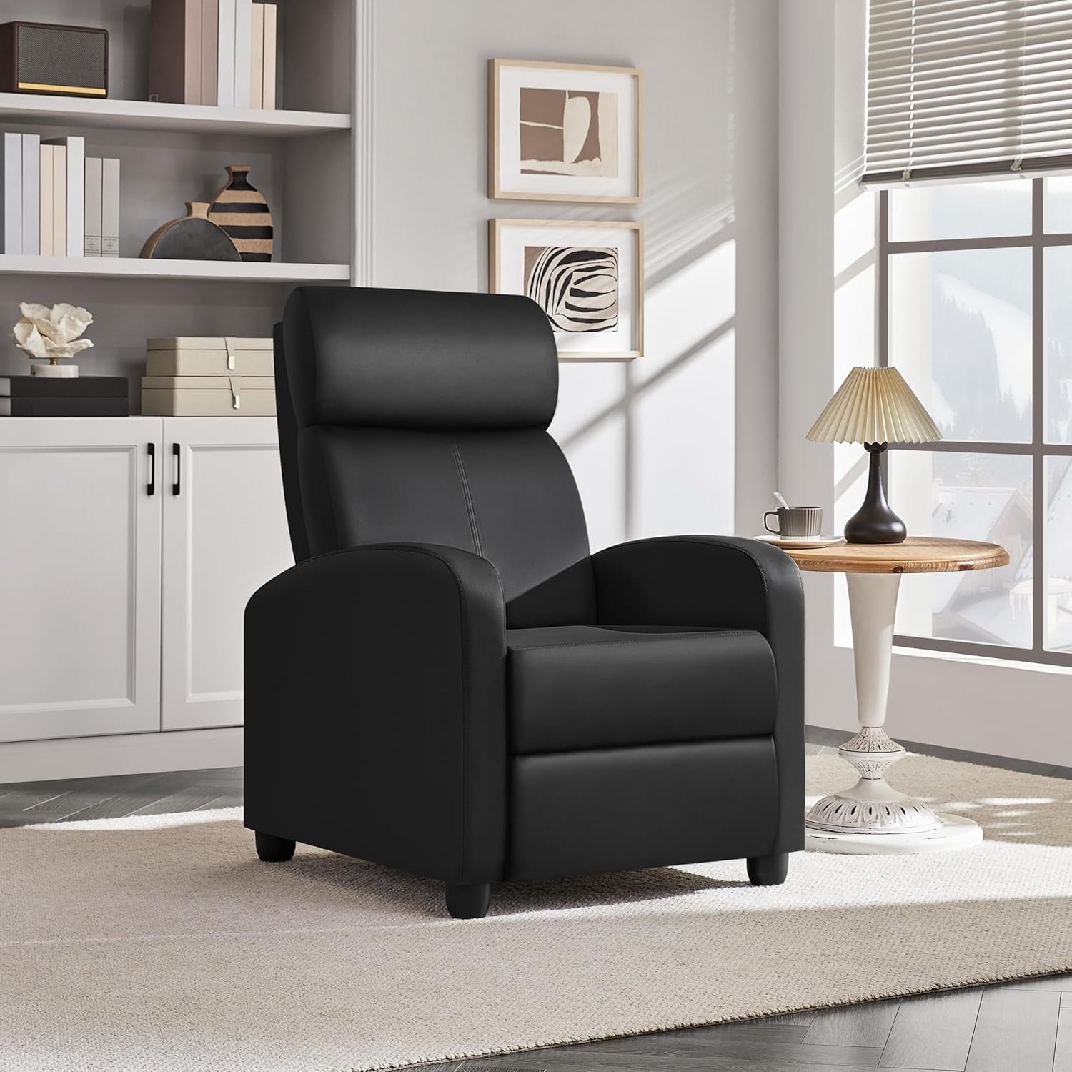 Black Faux Leather Recliner Chair Adjustable Armchair Lounge Home Cinema