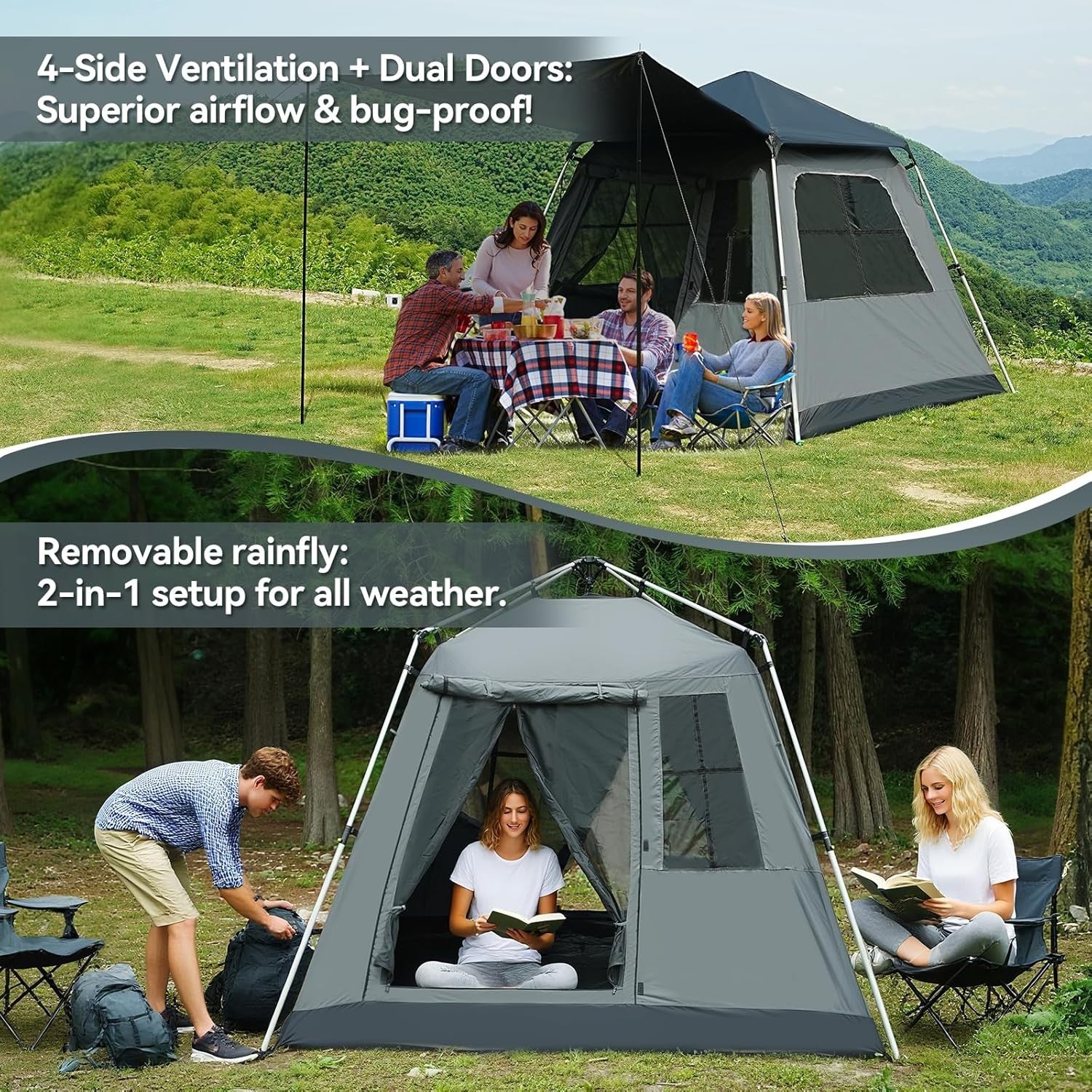 4 Person Pop Camping Tent Waterproof UV Dome w Sunshade