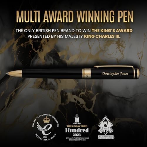 Luxury Personalised Ballpoint Pen – Black Brass Gold, Refillable Fine Ink