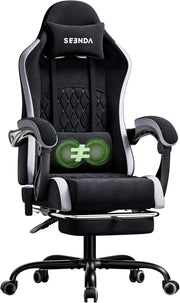 Fabric Gaming Chair w/ Footrest Reclining Massage 125kg