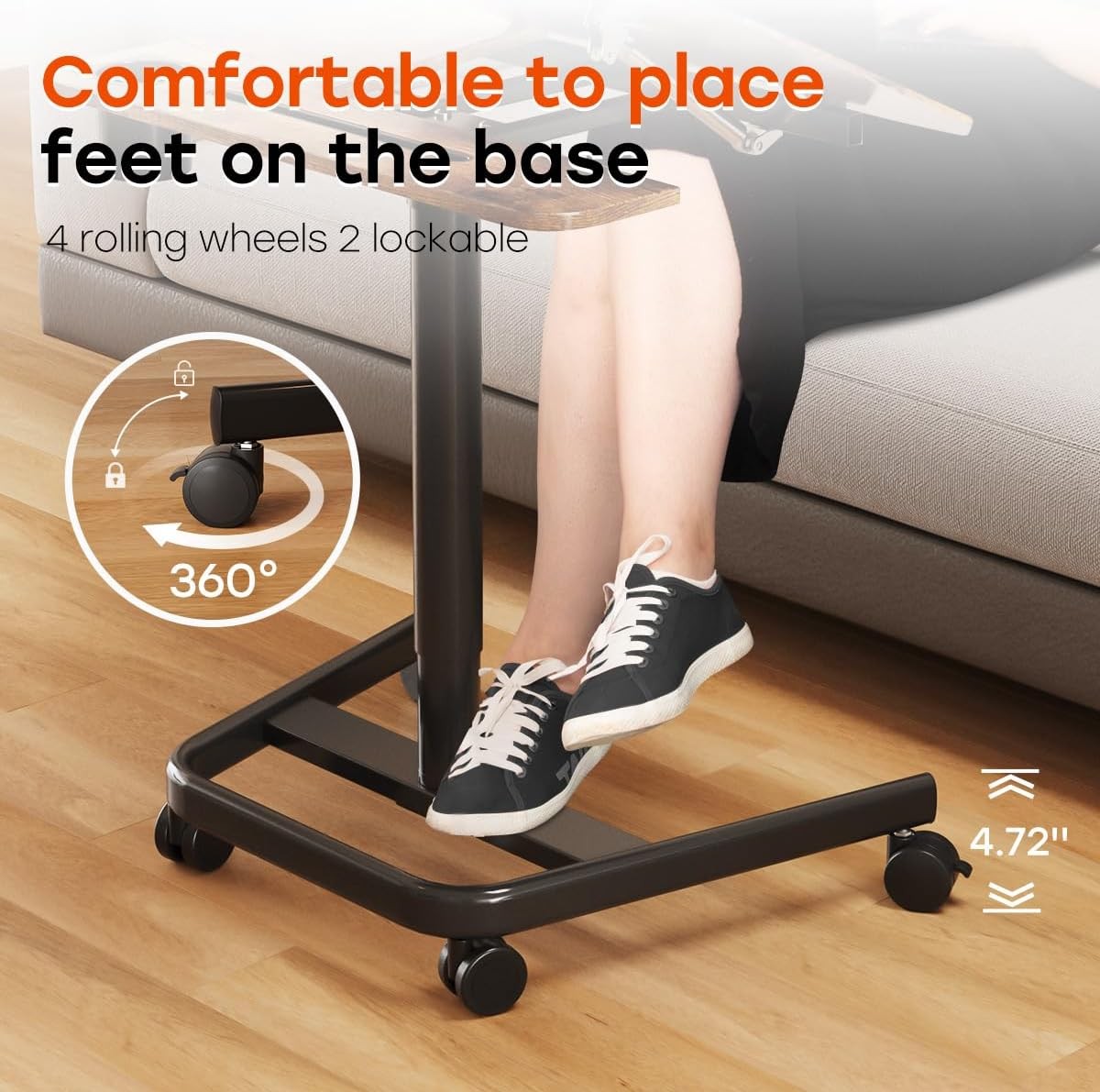Rolling Standing Laptop Desk Height Adjustable with Wheels Sofa Workstation