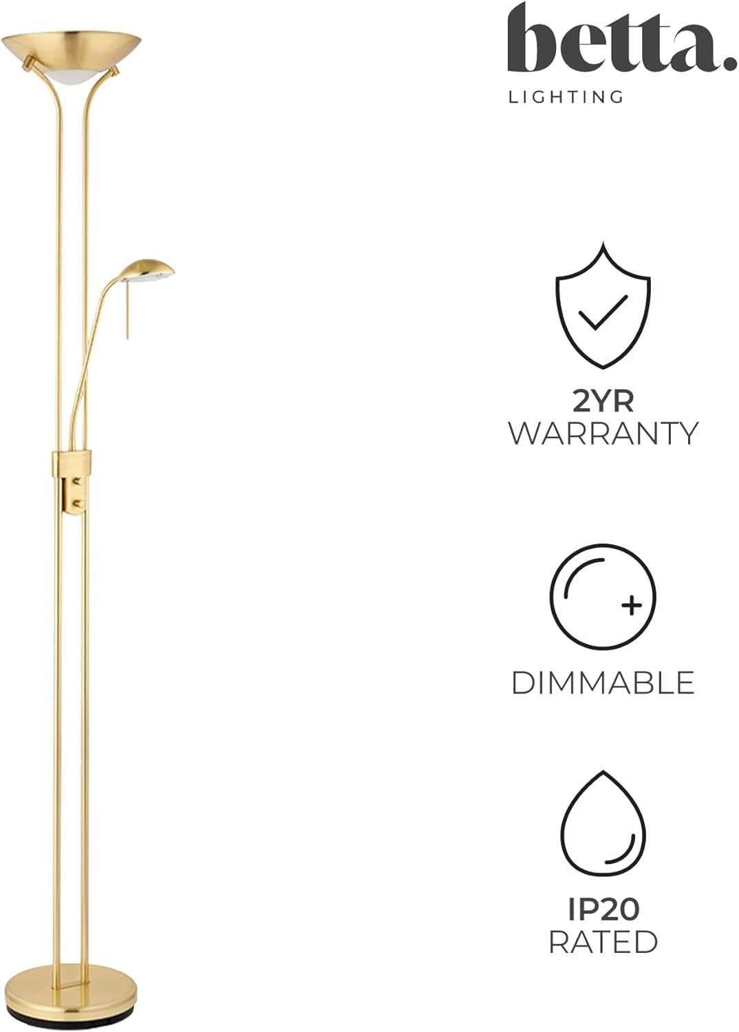 Mother Child Floor Lamp Uplighter Reading Light Satin Brass Dimmable