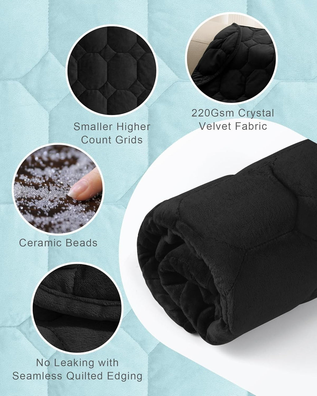 7lbs Weighted Lap Blanket Black 29x24" Cotton Crystal Velvet for Travel