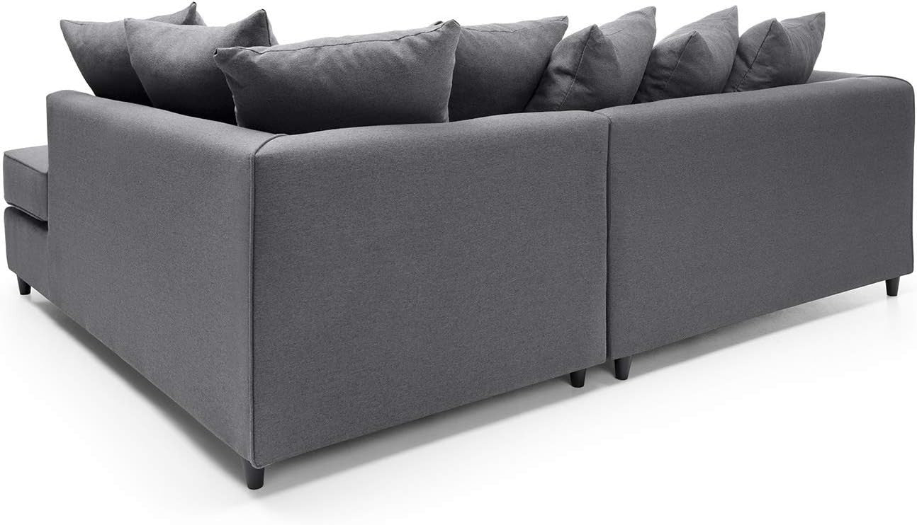 Modern L-Shaped Corner Sofa 3 Seater Deep Cushions Brushed Cotton Grey