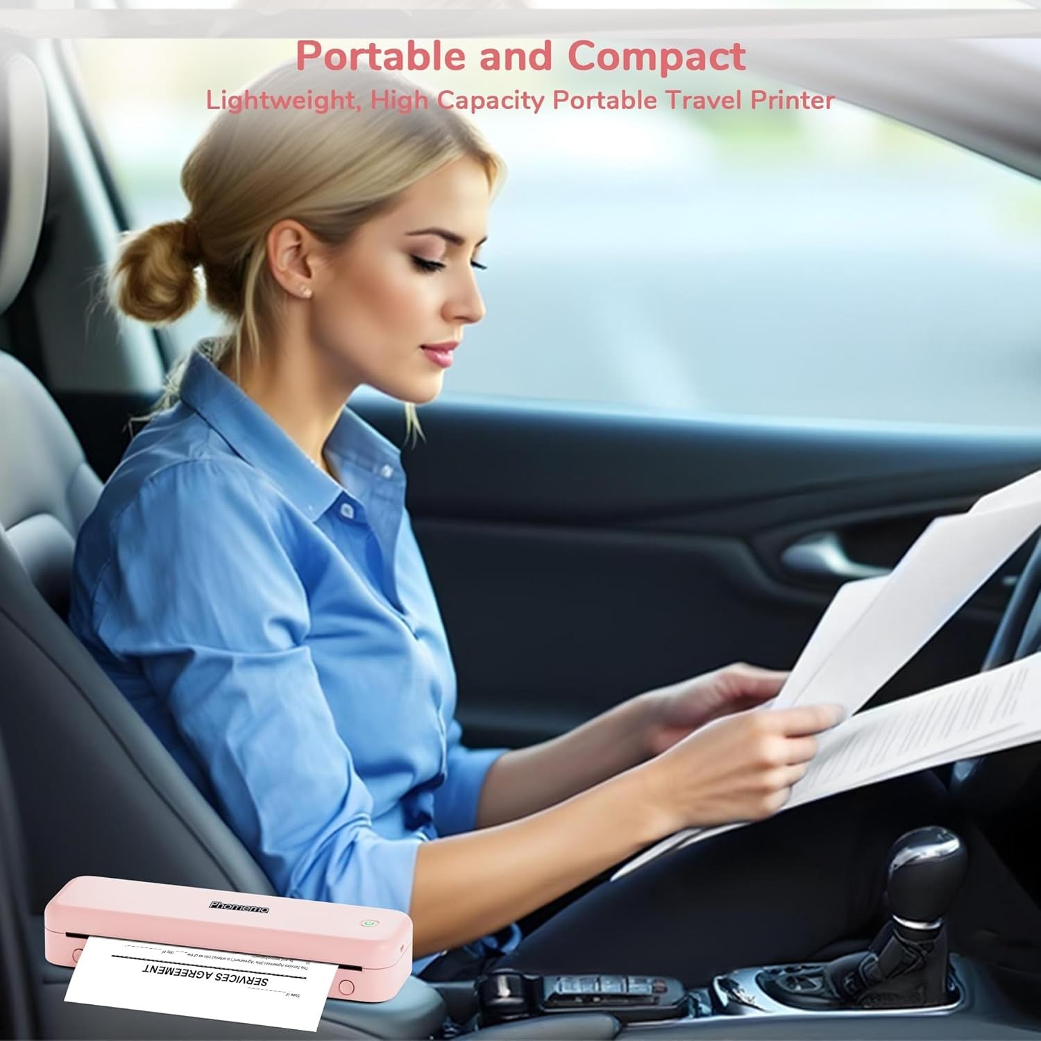 Portable A4 Thermal Printer Bluetooth Inkless 4 Rolls Pink