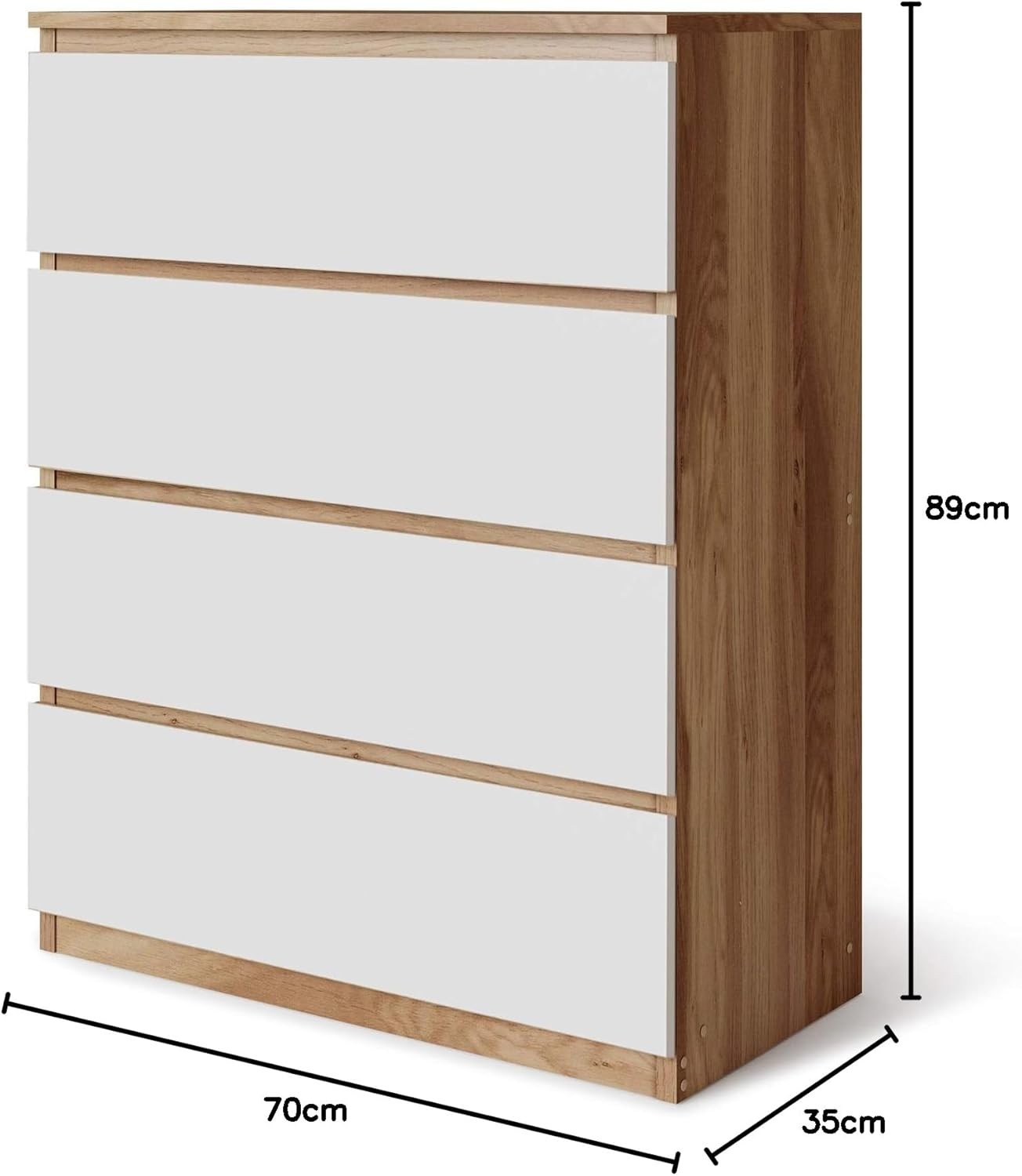 4 Drawer Chest Oak White Modern Bedroom Storage Slim Tall Cabinet Unit