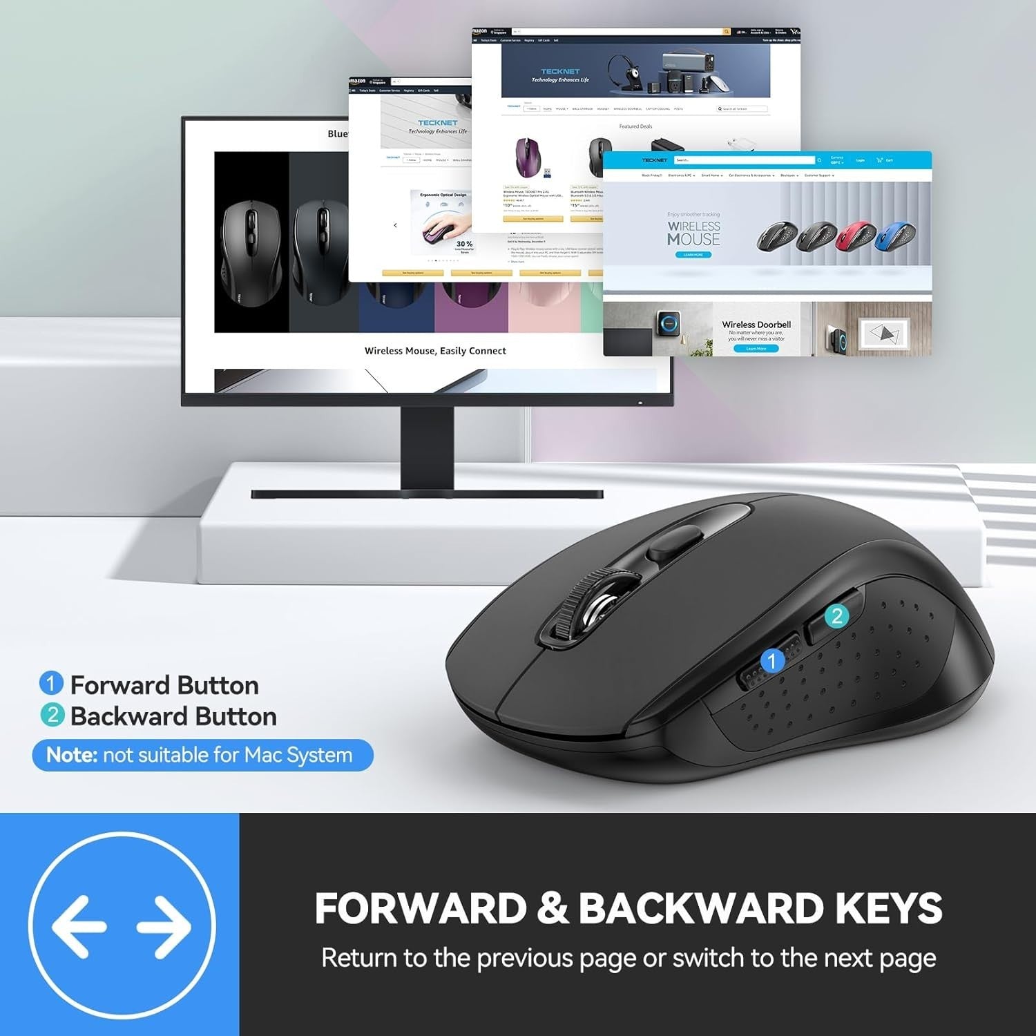 Wireless Bluetooth Mouse 4000DPI Multi Device Ergonomic Long Battery Laptop PC