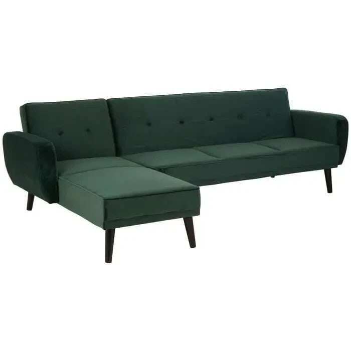 Green Velvet Corner Sofa Bed 3-Seater Pull Out Chaise Tufted Couch