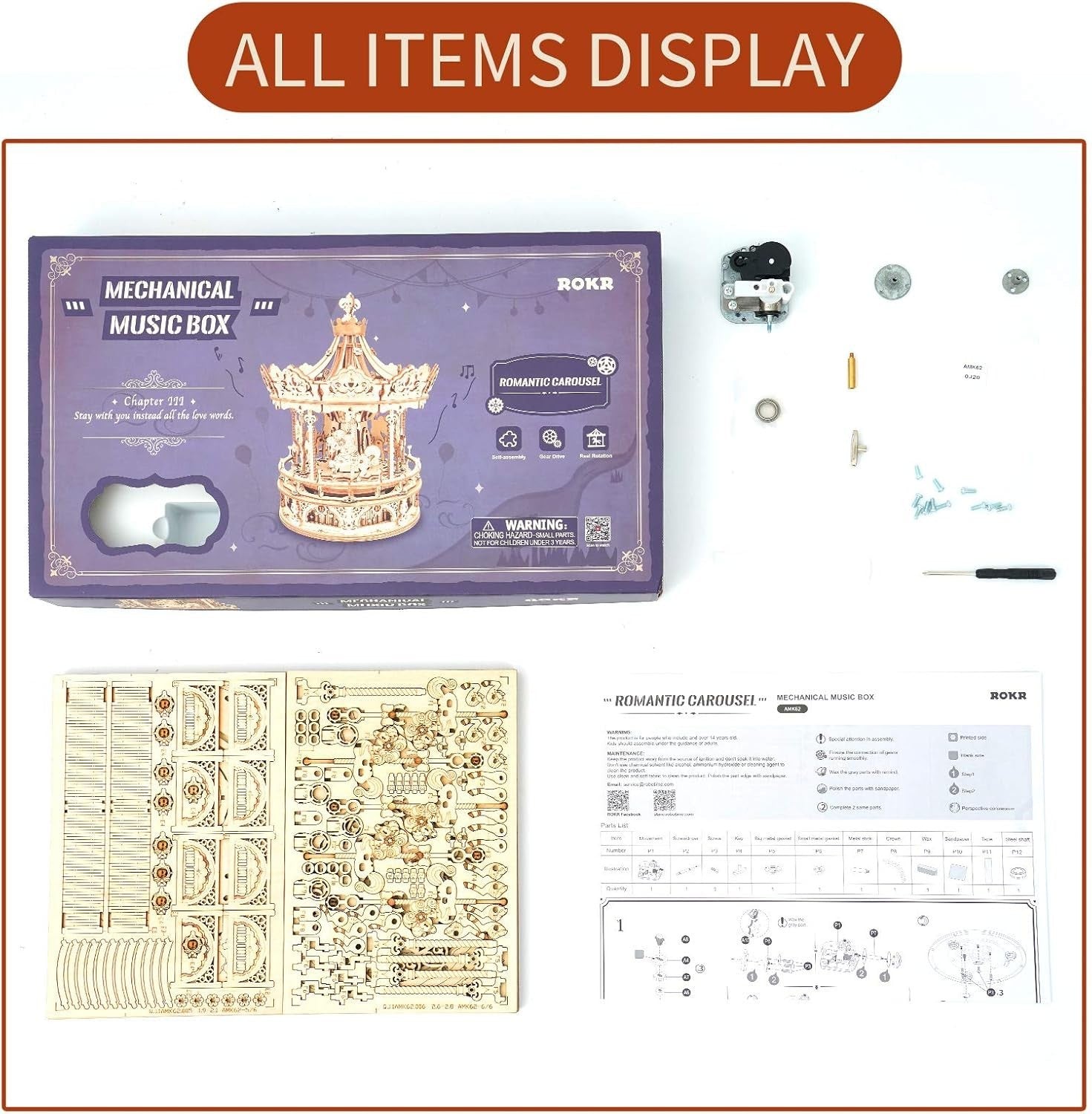 3D Wooden Carousel Puzzle with Music & Easy Assembly – Teens & Adults