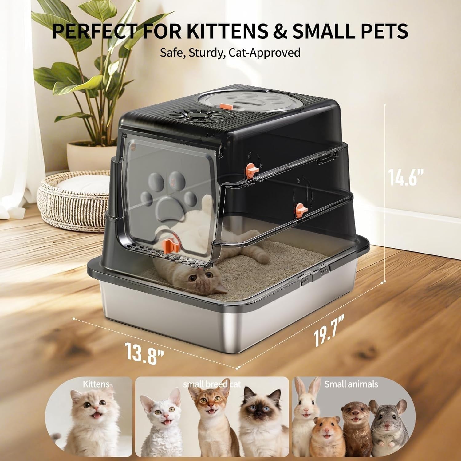 Stainless Steel Cat Litter Box Covered High Sided Leak Proof Tray