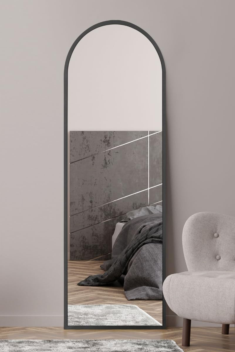 Modern Arched Black Wall Mirror 180x60cm Full Length Stylish Decor