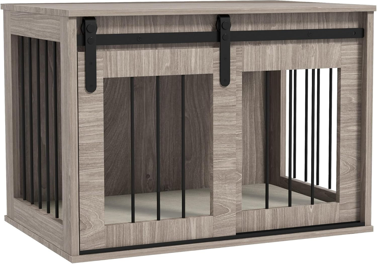 Medium Dog Crate Furniture with Sliding Barn Door & Washable Cushion