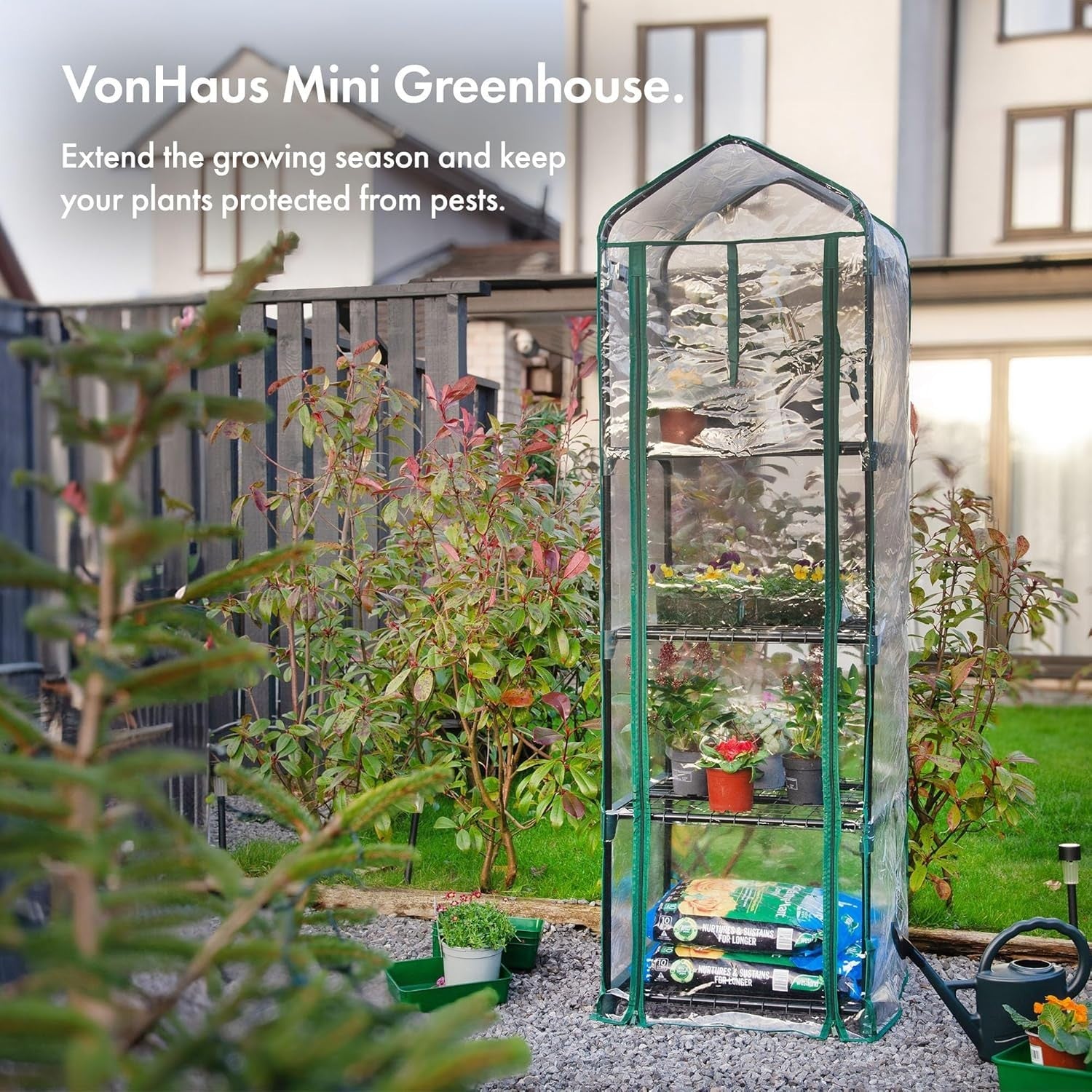 4-Tier Mini Greenhouse | Compact PVC Grow House | Steel Frame | Roll-Up Door
