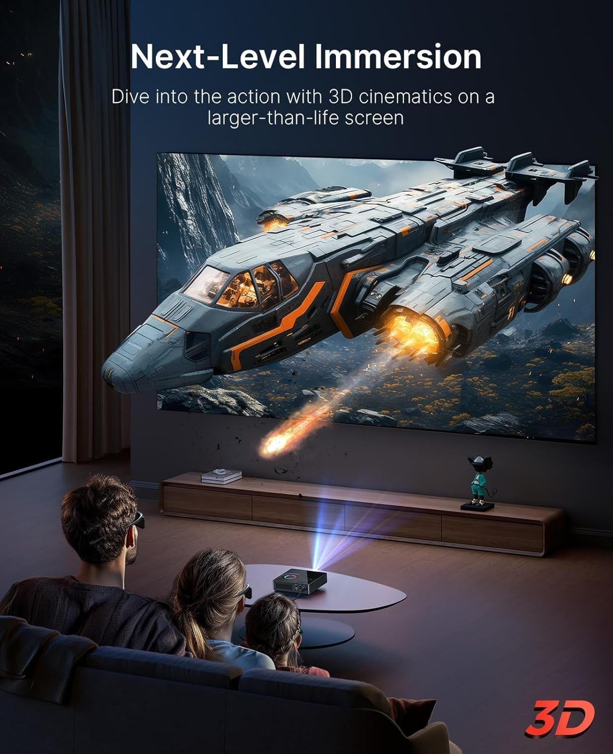 Mini Laser Projector 1080p FHD Google TV Netflix 1200 Lumens 150" 3D Dolby