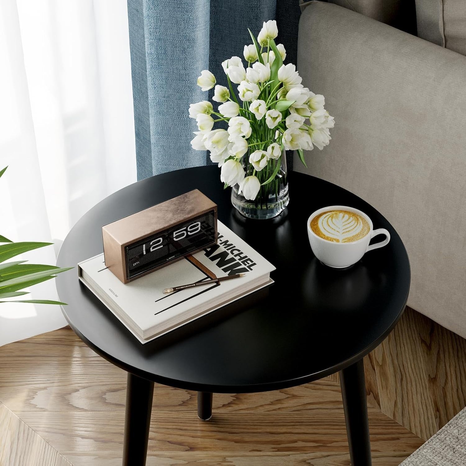 Small Round Side Table with Sturdy Iron Legs, 42x42x51cm, Multi-Use