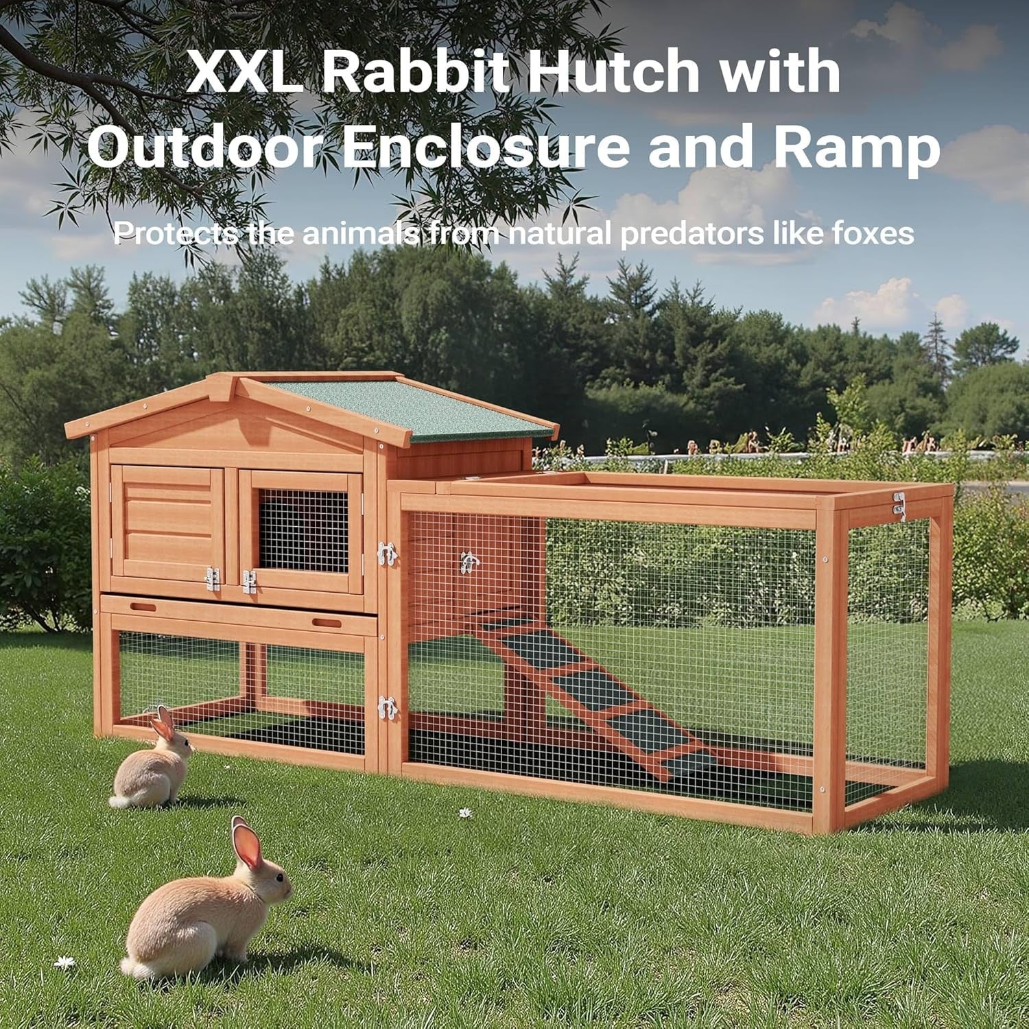 XXL Rabbit Hutch Outdoor with Run Elevated Wooden Bunny House Weatherproof
