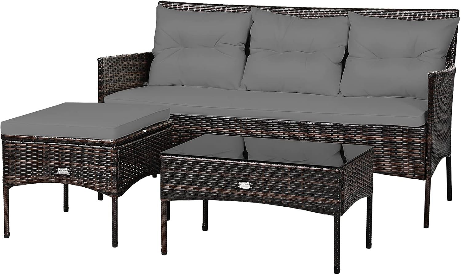 Corner Rattan Garden Sofa Set 4 Seater Patio Lounge Table Stool Cushions