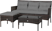 Corner Rattan Garden Sofa Set 4 Seater Patio Lounge Table Stool Cushions