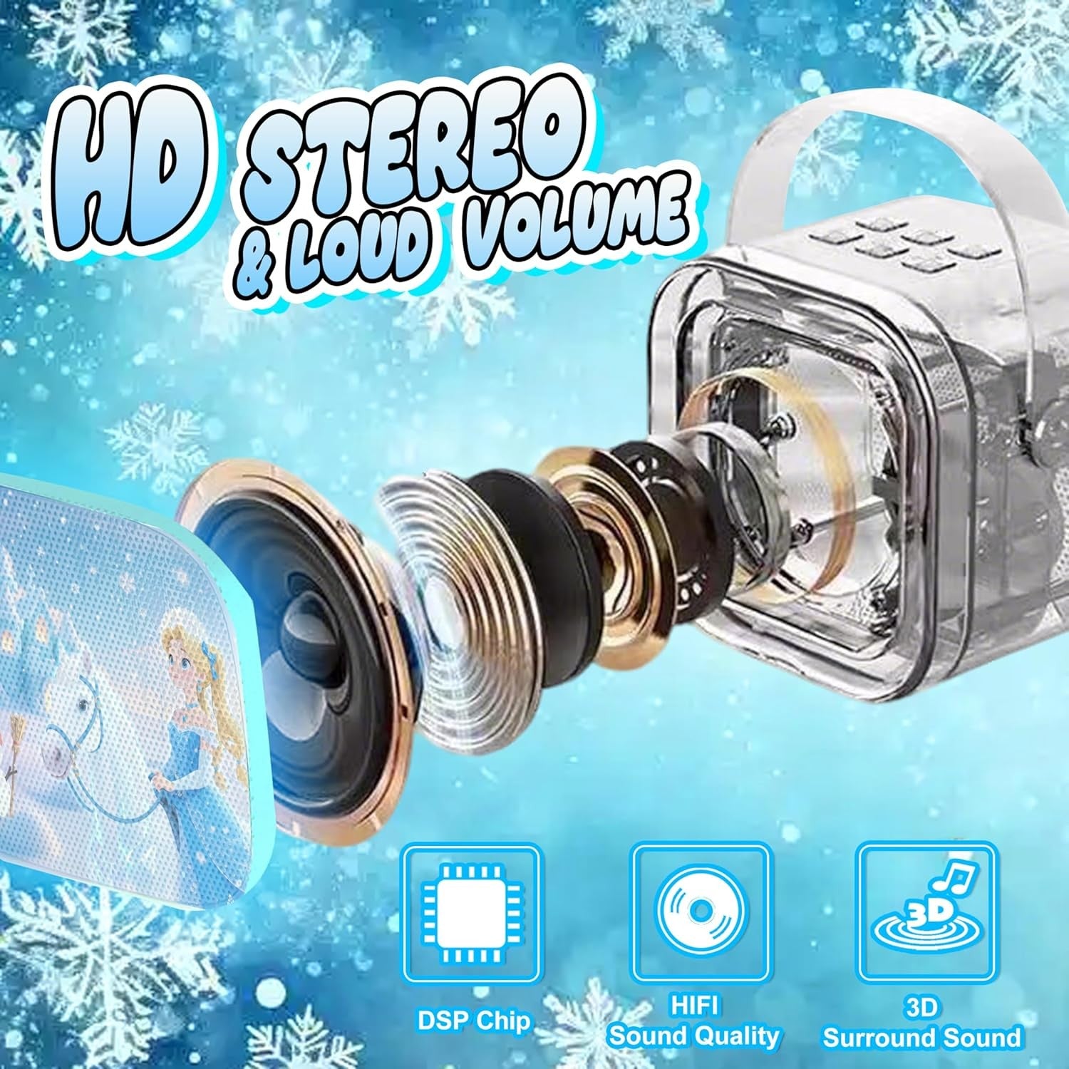 Blue Kids Karaoke Machine with 2 Mics LED Light Portable Speaker