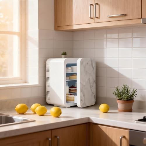 Portable Mini Fridge Cooler Warmer 10L Compact White Marble AC/DC Use