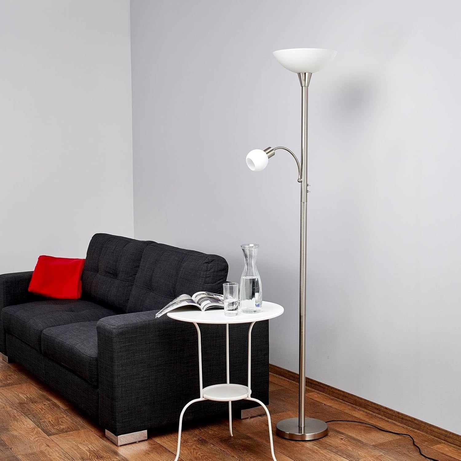 Modern Silver Floor Lamp with Reading Light Twin Head E27 Living Room