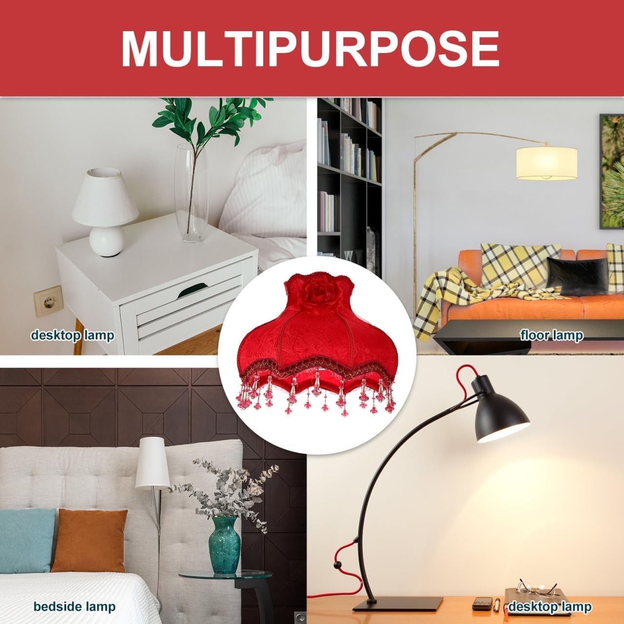 Vintage Red Lace Lampshade Fabric Beaded Table Floor Lamp Shade E27